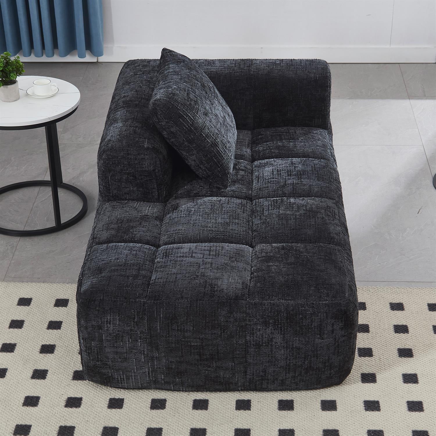 Demi Bonn 62" Plush Chenille Loveseat Sofa, Modular Sleeper for Living Room, Bedroom, Apartment Lounge, Stylish & Comfortable Couch, Black