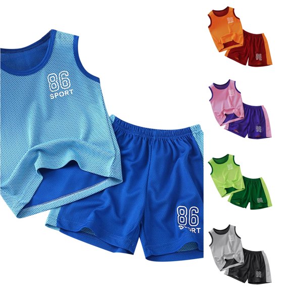 Toddler Boys Summer Outfits Quick Drying Sports Tank Top Shorts Football Suit 2 Piece Sets Size 2-3T ,Blue
