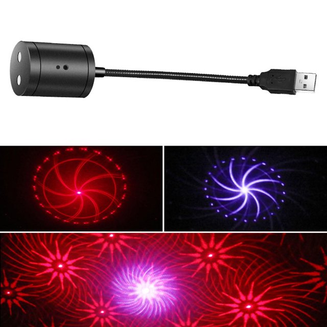 Lámpara de ambiente para interior de coche, lámpara LED con estrellas para decoración del hogar, lámpara de proyector, roja y azul