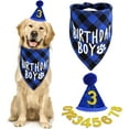 thumbnail image 3 of Olurrisa Dog Birthday Bandana Hat with 10 Bling Number Pet Happy Birthday Supplies Glitter Hat Plaid Bandana for Small Medium Large Dogs (Blue), 3 of 6
