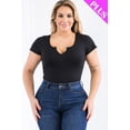 thumbnail image 2 of Casual Split Neck Solid Short Sleeve Bodysuit in Plus Size, 2 of 11