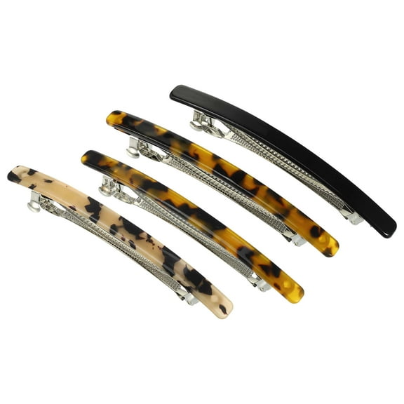 NOMADIC NOOK Women's Tortoise Shell French Hair Barrettes 4 Pcs Black Dark Brown Light Brown