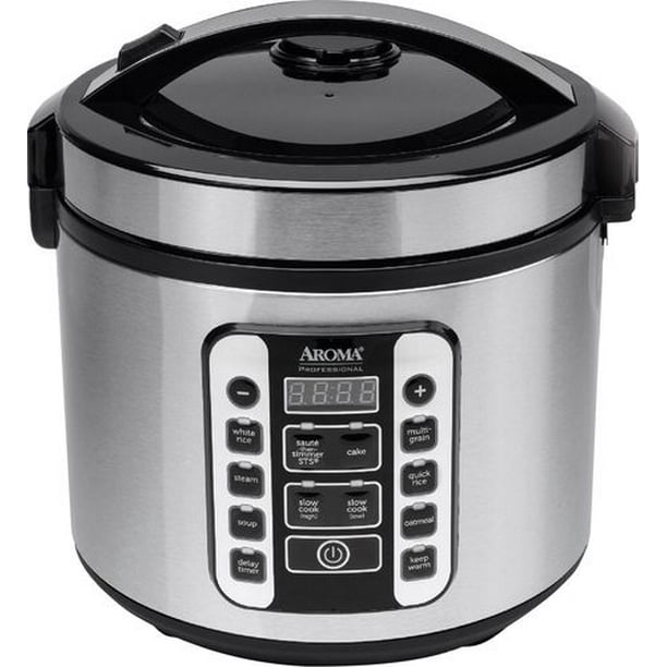 AROMA - 20-Cup Rice Cooker and Steamer - Black/Stainless Steel ...