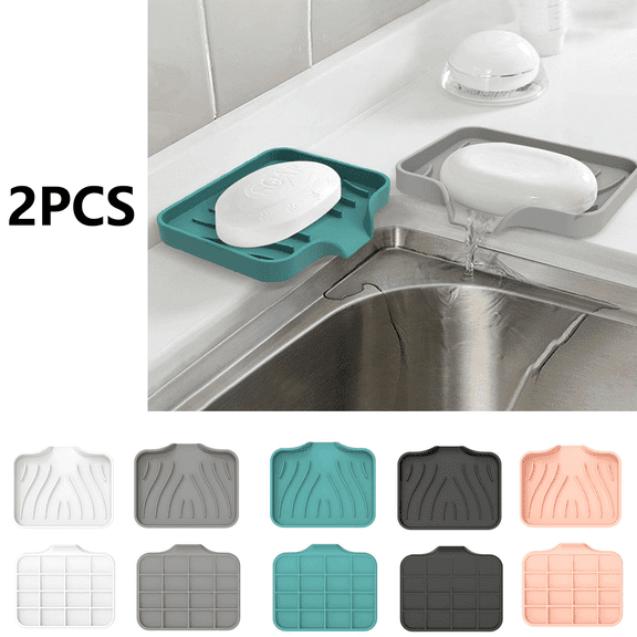 FEOLGEHLY 2PCS Soft Gel Soap Holder, Soap Dish wih Raised Tray Bottom, Soap Containers for Bar Soap, Soft Rubber Soap Box, Moisture Resistant Durable for Bathroom Kitchen Laundry Room (Black)