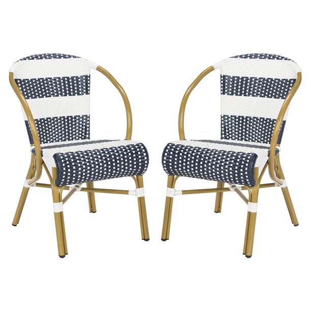Safavieh Sarita Outdoor Striped Side Chair Set Of 2 Navy White Walmart Com Walmart Com