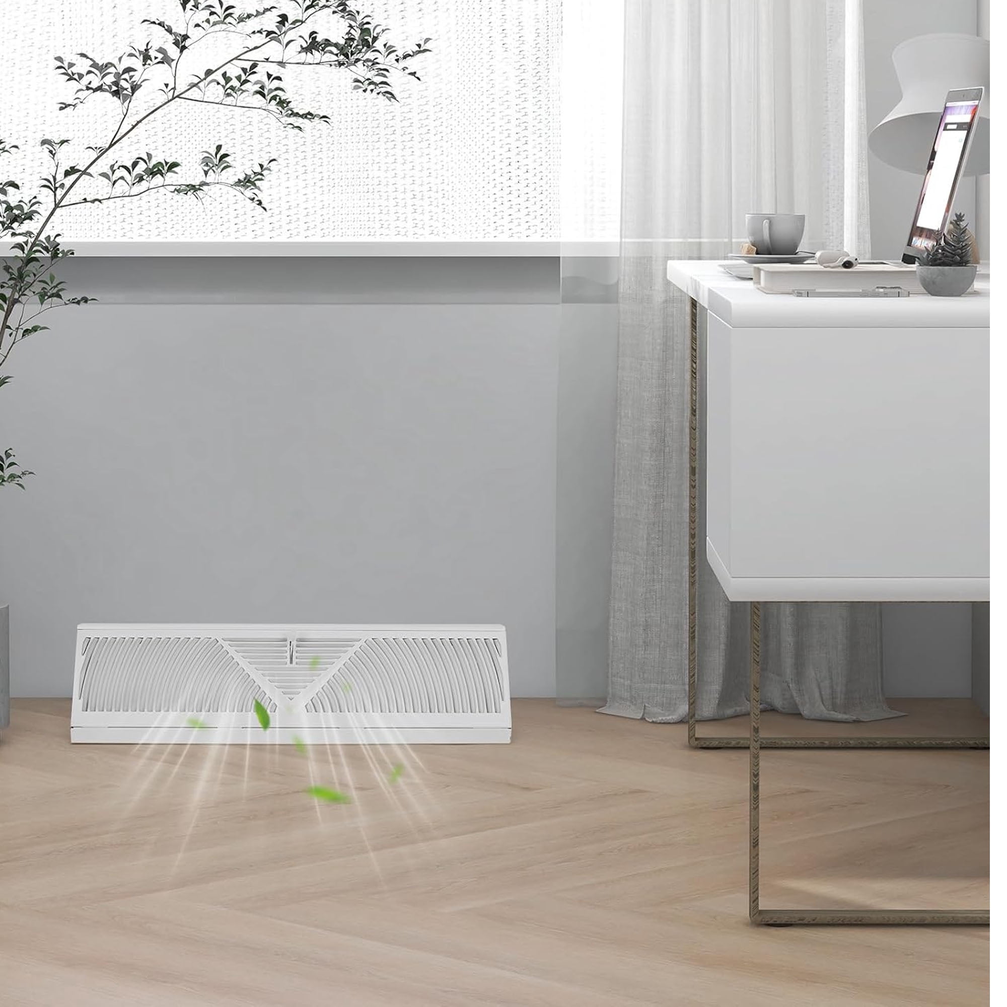 AIWFL 4 Pcs Corner Baseboard Register 18 Inch Duct Opening Size Vent Covers, Adjustable Lever for Air Flow Control