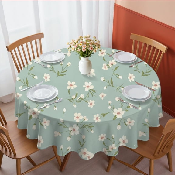 Pioneer Flower Floral Print Pattern Round Tablecloth 60 X 60 Inch, Wrinkle Resistant Wipeable Table Cloth for Kitchen Dining Picnic Patio Party