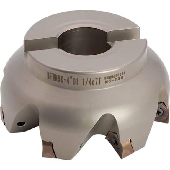 4" 90° Indexable Face (Shell) Mill, for Square Shoulder Milling, 1 1/4" Arbor Hole Diameter, 7 Flute, with 7 pcs WNMG080616 Carbide Inserts