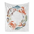 thumbnail image 1 of Lobster Soft Flannel Fleece Throw Blanket, Pattern of Aquarelle Style Tasty Seafood Arranged in Circular Composition, Cozy Plush for Indoor and Outdoor Use, 50" x 70", Multicolor, by Ambesonne, 1 of 6