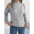 thumbnail image 3 of Womens Cold Shoulder Sweaters 2025 Fall Winter Long Sleeve Soft Chunky Cable Knit Pullovers Jumper Tops Grey L, 3 of 8
