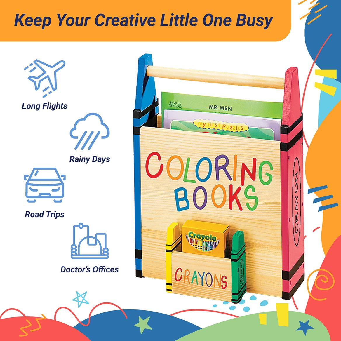 Coloring Book Caddy - Coloring Book Organizer with Crayon Storage – Book Carrier – Tote