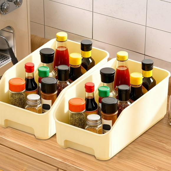 HaoXun 1pc Plastic Storage Organizer Basket for Kitchen Narrow Spaces - Beige/White/Clear Sorting Box for Organizing Sundries, Snacks, Condiments in Home Cabinets