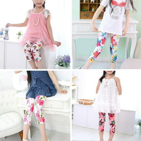Little Girls Summer Floral Capris Leggings 3/4 Skinny Pants, Uccdo Toddler Girl Casual Tights Legggings, 2-10 Years