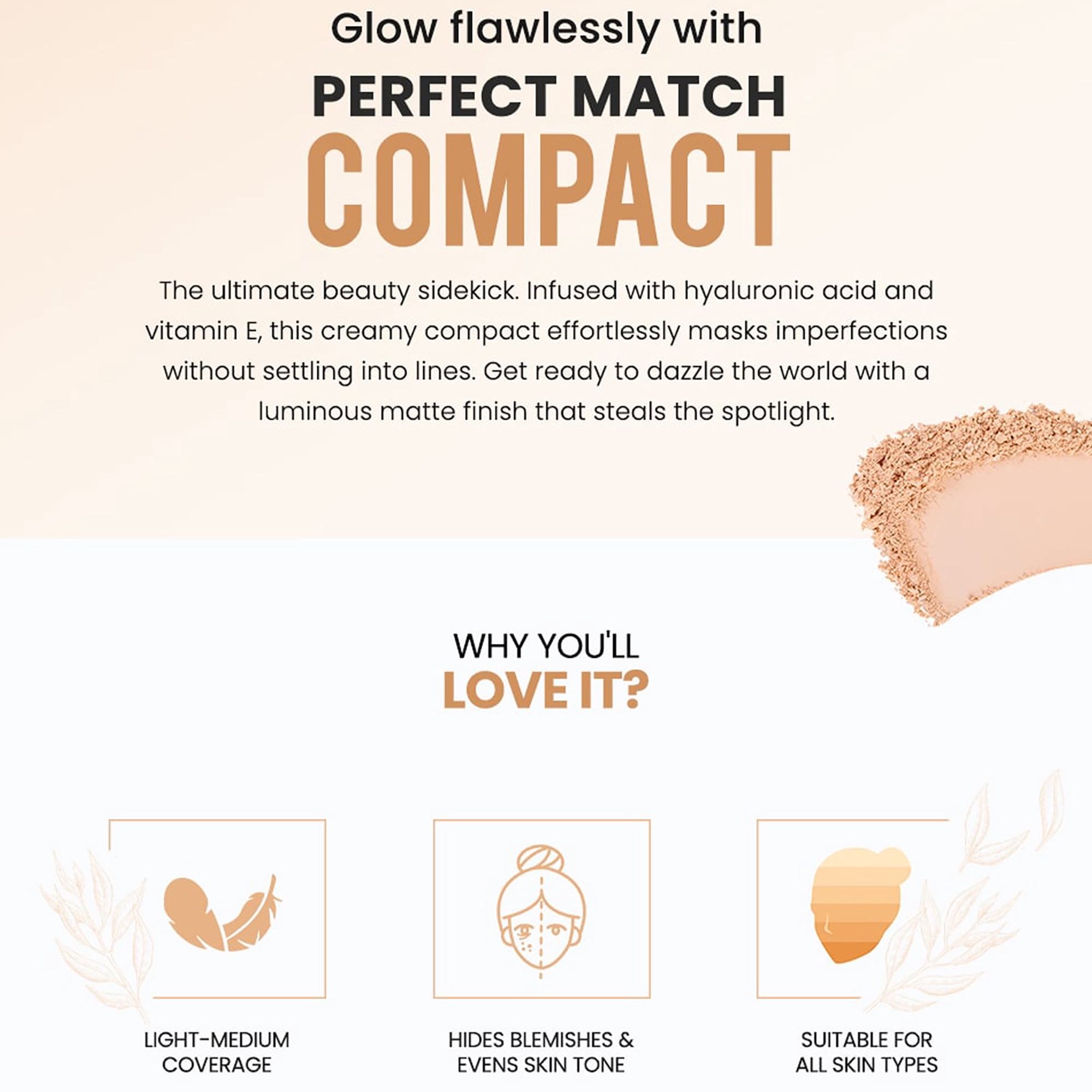 Colorbar Perfect Match Compact, Face Powder, 001 Classic Ivory, 0.3 oz