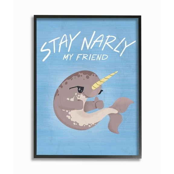 The Kids Room by Stupell Stay Narly Narwhal Fun Sunglasses Blue Framed Giclee Texturized Art, 11 x 1.5 x 14