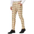 thumbnail image 4 of INSPIRE CHIC Men's Formal Color Block Slim Fit Flat Front Plaid Dress Pants 30 Khaki, 4 of 7