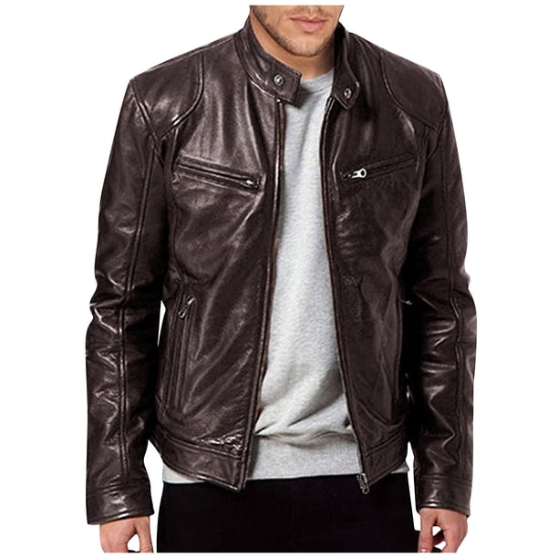 Fashion Men Autumn Winter Warm Casual Leather Zipper Long Sleeve Jacket Coat Top XL