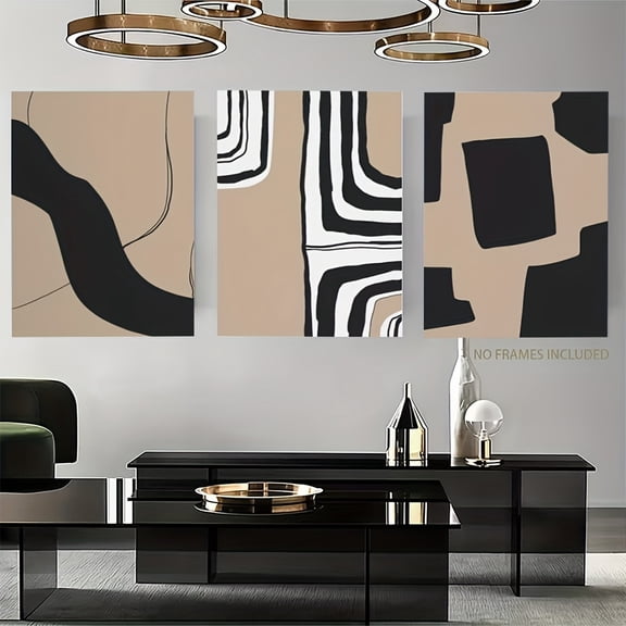 3pcs, Home Decor Painting, 2D Flat, Frameless, Neutral Art Print Gallery Wall Art Set Black and Beige Abstract Modern Farmhouse Decor Bedroom Wall Art