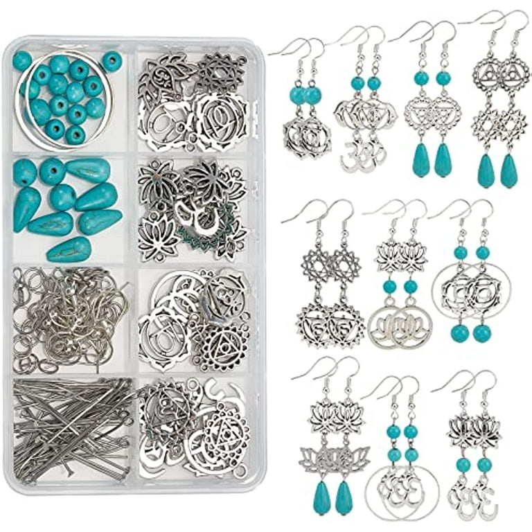 NOBRAND 1 Box DIY 10 Pairs Indian Charka Energy Charms Yoga Om Charm Earring Making Kit Lotus Flower Charms for Jewelry Making Meditation Charm Synthetic