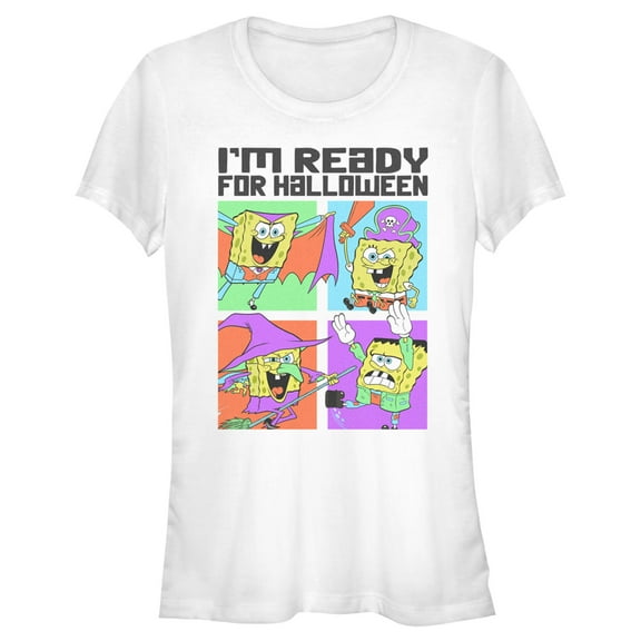 Junior's SpongeBob SquarePants I'm Ready for Halloween Graphic Tee White 2X Large