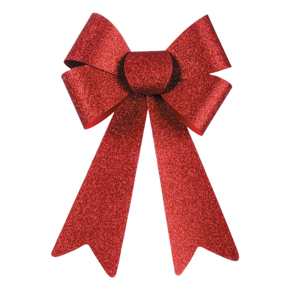 Darice Red Glitter PVC Christmas Bow 6 x 10 inches