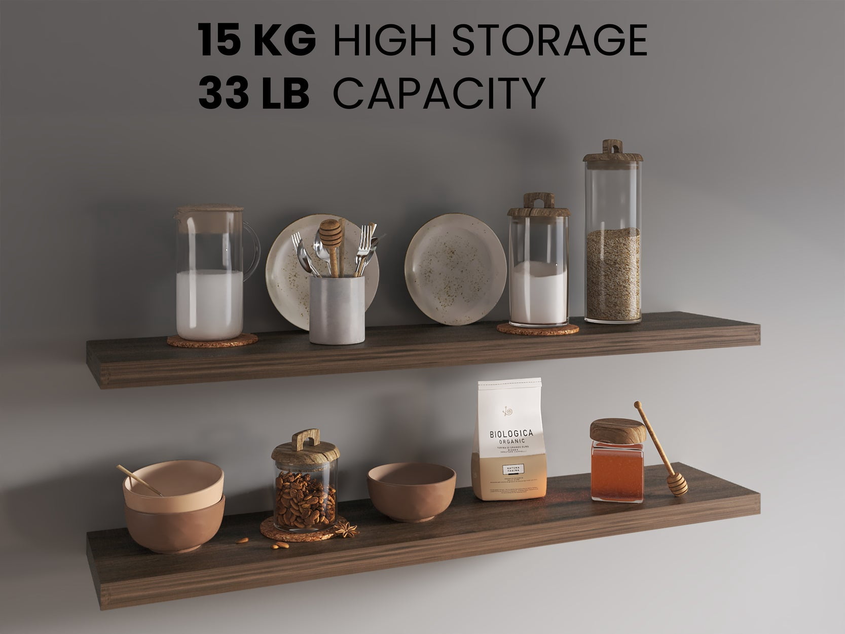 TUHOME Ecco 47-Inch Floating Wall Shelves Set of Two with Hidden Brackets, Space-Saving