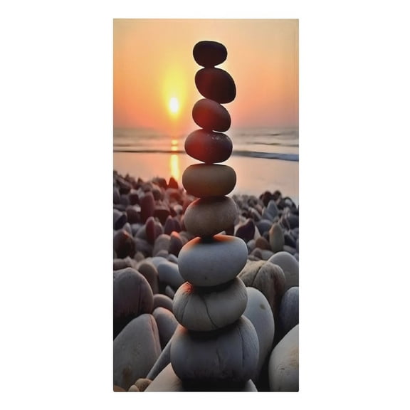 RKSupls Zen Stones Beach Sunset Microfiber Beach Towel Absorbent Compact Towels for Swimming Pool Beach Travel Things for Vacation Essentials Adult Gift,61.4×30.3Inch