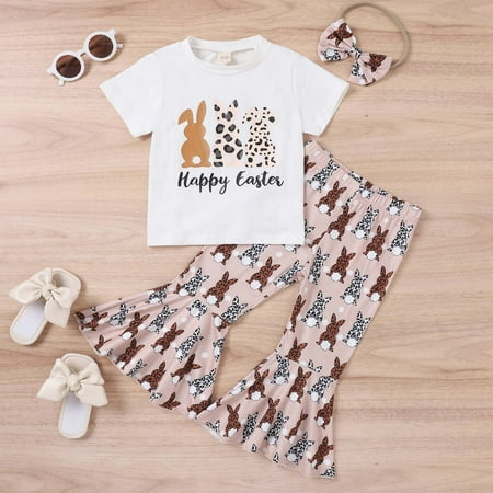 

SELONE 1-6 Years Easter Baby Girl Clothes Easter Baby Girls Round-Neck Blouses+ Printing Flared Trousers+Hairband Three-piece Set Graphic Bunny Gnomes Easter Eggs Printing Short Sleeve White 4-5 Years
