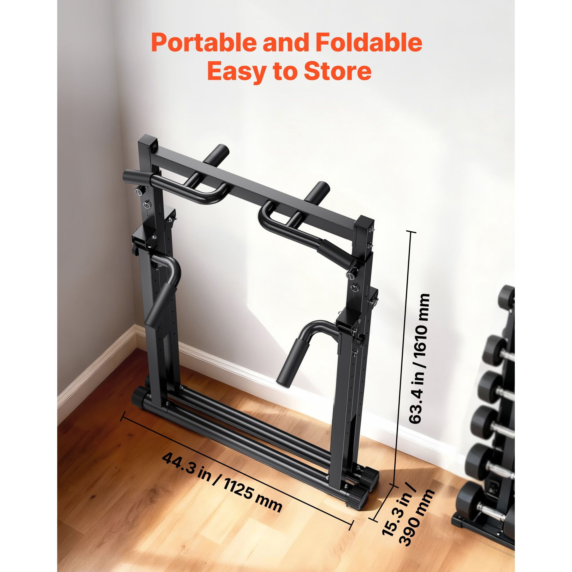 Portable Pull Up Bar, 330lb, Freestanding, 9-Level Height Adj, Steel