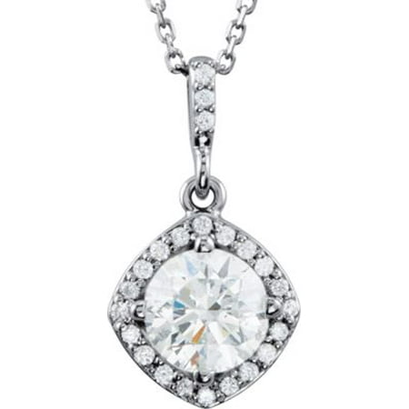 14kt White 1 1/6 CTW Diamond Halo-Styled 18 Necklace 85306 / 14Kt White / Necklace / Complete With Stone / Round / 06.50 Mm / None / Polished / 1 1/6Ctw Dia 18 Inch