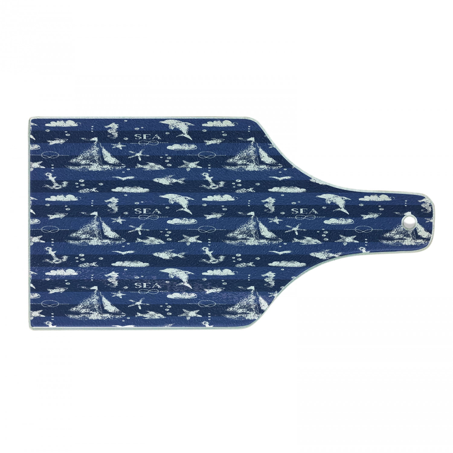 Navy Blue Nautical Tempered Glass Cutting Board with Handle