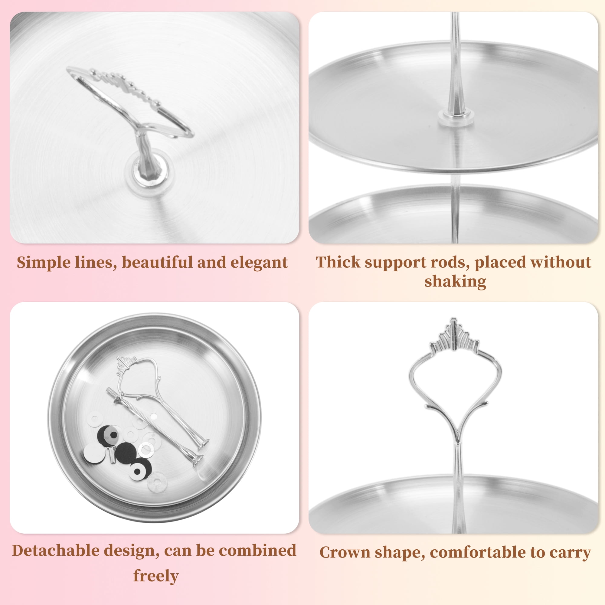 Unique Bargains 2 Tier Dessert Cupcake Stand Holder Cup Cake Holder Tower Silver Tone