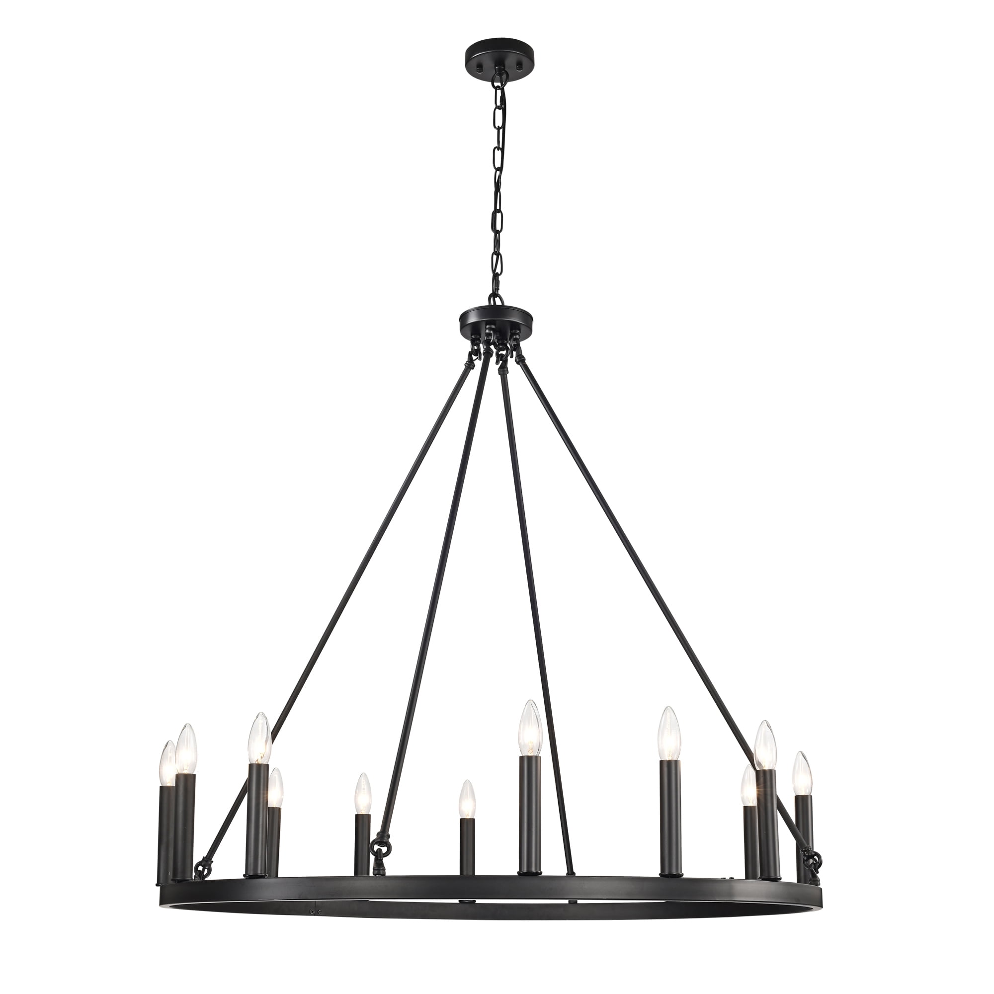 Bride 40 in. 12-Light Indoor Matte Black Finish Chandelier with Light Kit