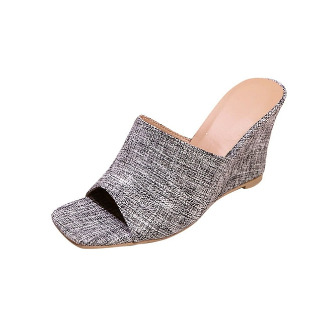 Womens Summer Shoes Fish-Mesh Wedge Heel Cushioned Slides