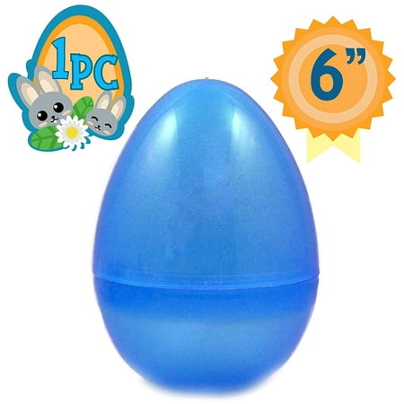Totem World 6-Inch Jumbo Fillable Plastic Easter Egg Hunt Party Supply - Transparent Blue Glitter Color Plastic Egg