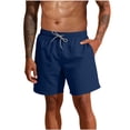 thumbnail image 3 of lcziwo Mens Gym Shorts with Pockets Knee Length Outdoor Elastic Waist Beach Shorts Hiking Fishing Travel Drawstring Chino Shorts Dark Blue XXL, 3 of 10