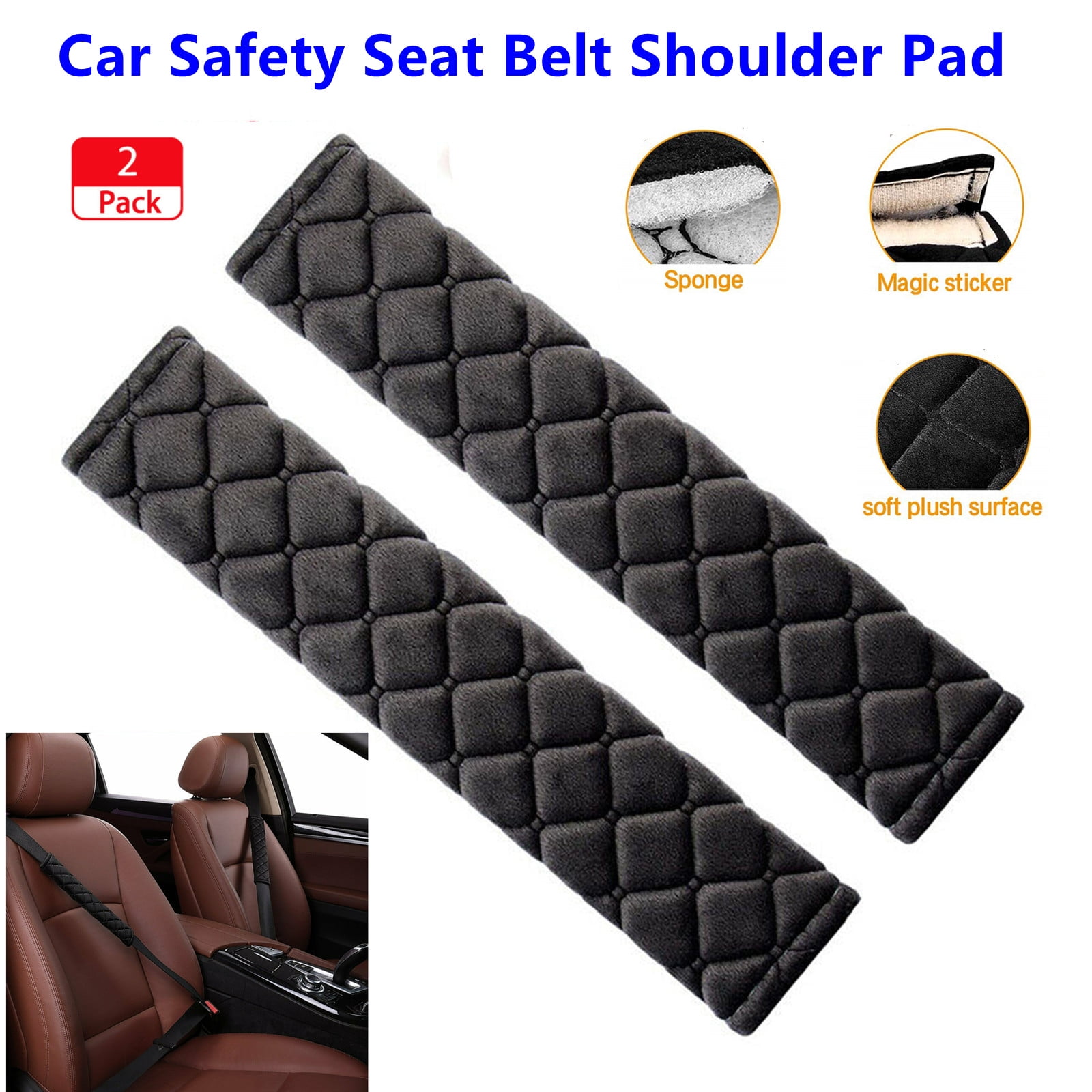 2Pcs Car Seat Belt Cover Pads Shoulder Seatbelt Pads Cover Safety Belt Strap Shoulder Pad for Adults and Children Black 
