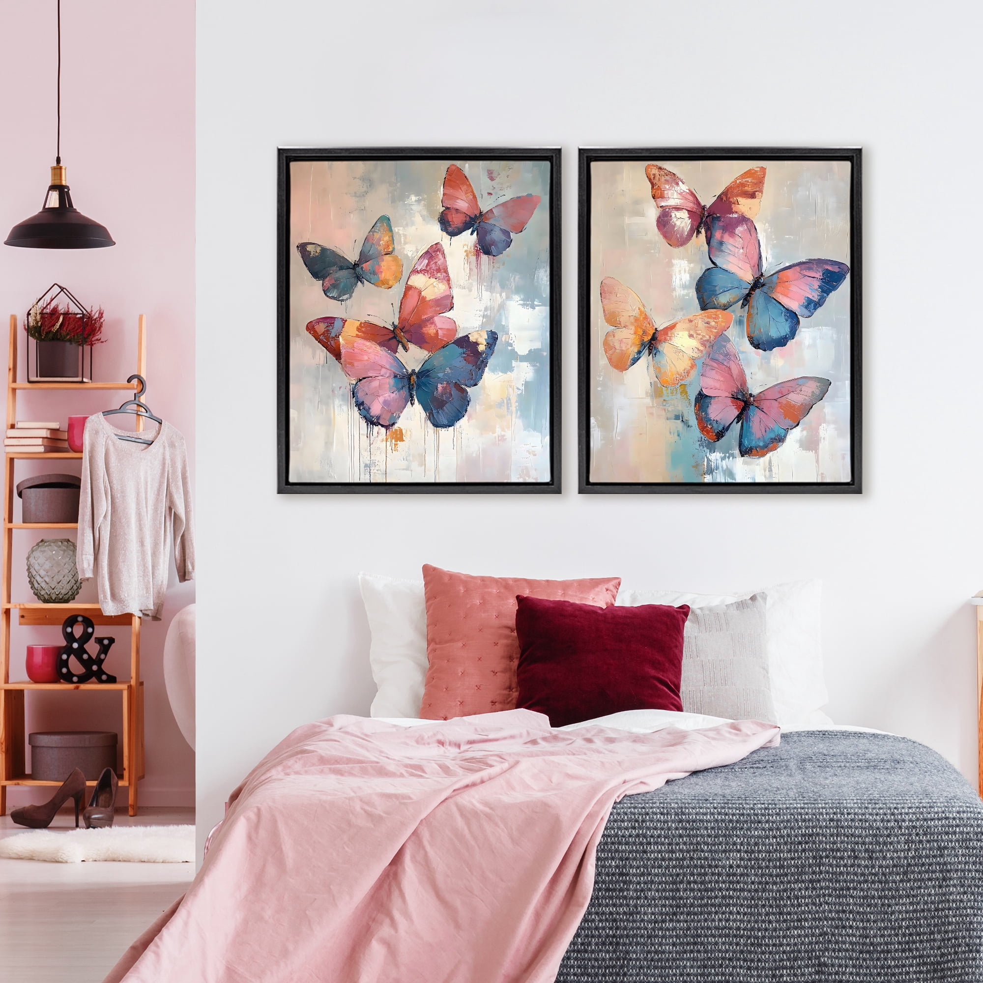 Stupell Industries Butterfly Beauties in Flight 2 Piece Black Framed Floater Canvas Set, design by Creative Studio