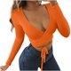 thumbnail image 1 of Top corto de tirantes cruzados de manga larga con escote en V profundo de Color sólido a la moda para mujer Fridja  bvmnju4314, 1 of 7