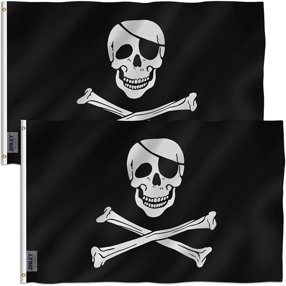 ANLEY Pack of 2 Fly Breeze 3x5 Foot Jolly Roger Flag with Patch - Pirate Flags Polyester