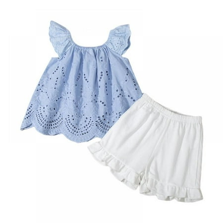 

Summer Toddler Baby Girl Clothes Off Shoulder Ruffle Sling Crop Tops + Ruffle Short Pants 2Pcs Outfits