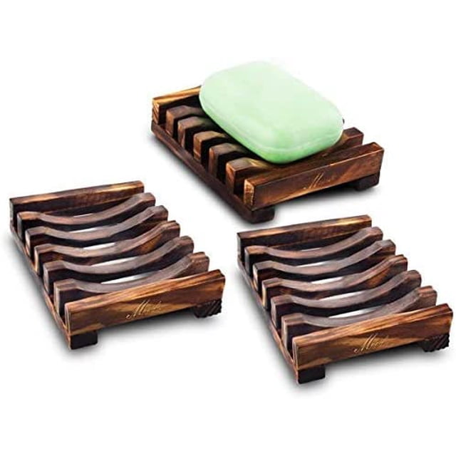 Jabonera de madera para baño, soporte rectangular para jabón, esponjas y estropajo, para bañera o ducha (paquete de 3 jaboneras)