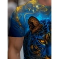 thumbnail image 4 of Men's Blue Leopard Print 3D Digital Printed T-Shirt - Turquoise and Gold Animal Print Short Sleeve Crew Neck, Full Cover Design, Casual and Personalized Wear, 4 of 6