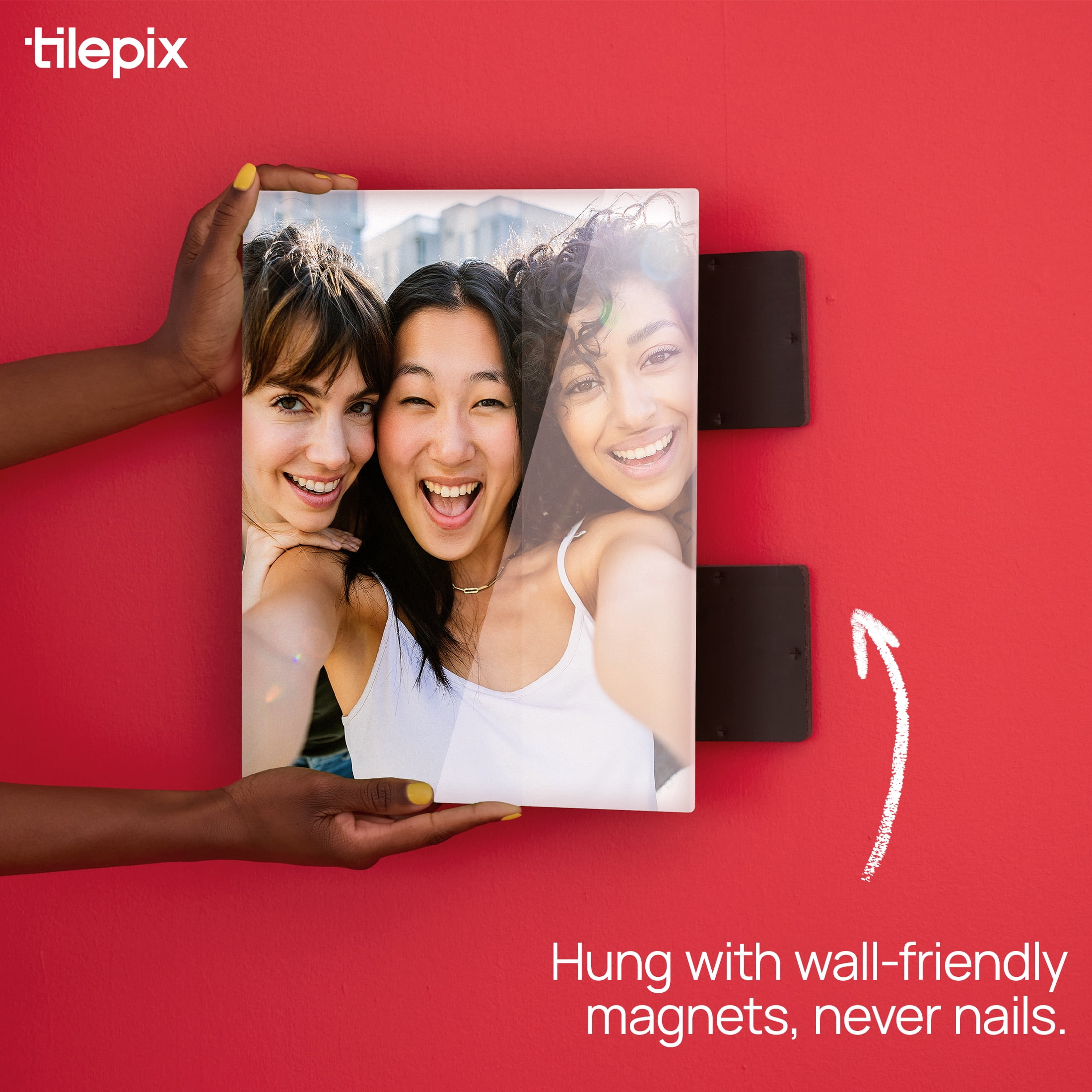 TilePix Glass Premium 11x14 Glass Picture Tile - Customizable Magnetic Photo Tile Picture Frame, Nail-Free Hanging Photo Tile