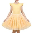 thumbnail image 1 of Vestido de Niña Amarillo a Rayas con Margaritas, Volantes, Tul, Fiesta, Vacaciones, Algodón, 4 Años, 1 of 8