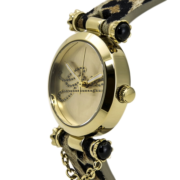 GUESS Women’s Gold Crystal Bezel Watch with Leopard Print Strap New Battery Guess Women main image 3