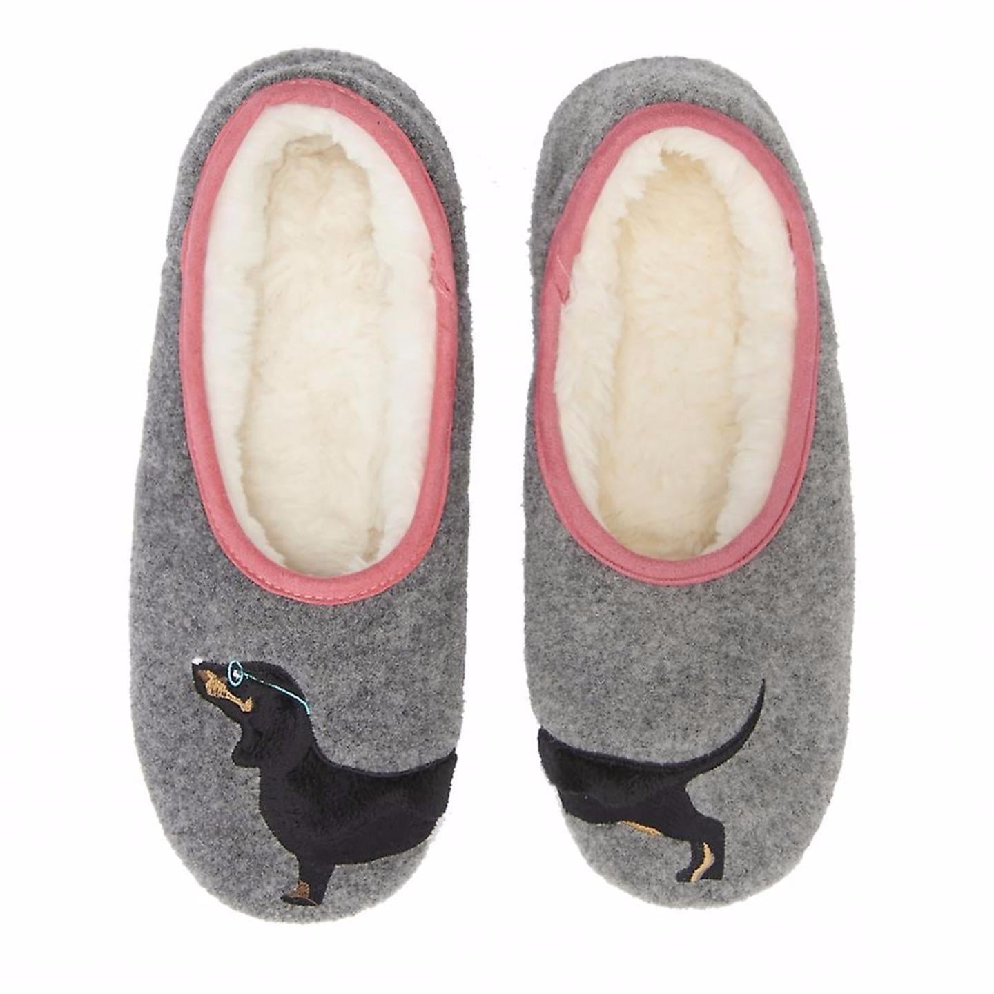 Joules Joules Women's Fleece Slippers Dachshund Dog Grey Size Small
