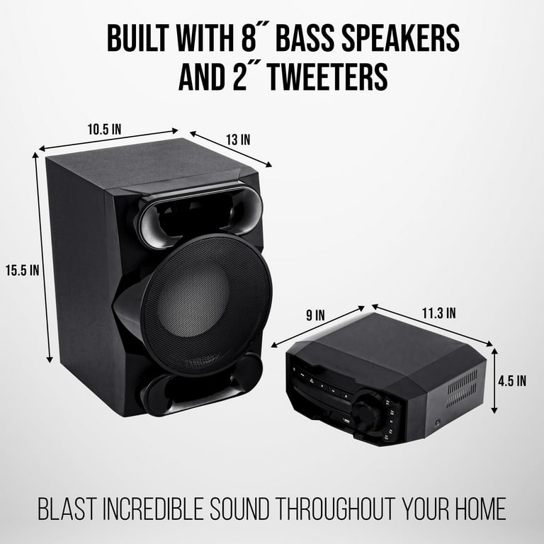 LyxJam Bluetooth Stereo System, CD Player, MP3, USB, Bass Reflex