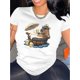 thumbnail image 1 of Cartoon Capybara Print Comfy T-Shirt, Round Neck Short Sleeve Sports Tee, Women's Activewear, 1 of 5