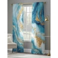 thumbnail image 4 of Abstract Marble Texture Sheer Curtains for Living Room Bedroom, Light-filtering Sheer Curtain, Teal Shinny Gold Gradient Art Rod Pocket Voile Window Treatment Drapes, 52’’Wx84’’L, 2 Panels Set, 4 of 7